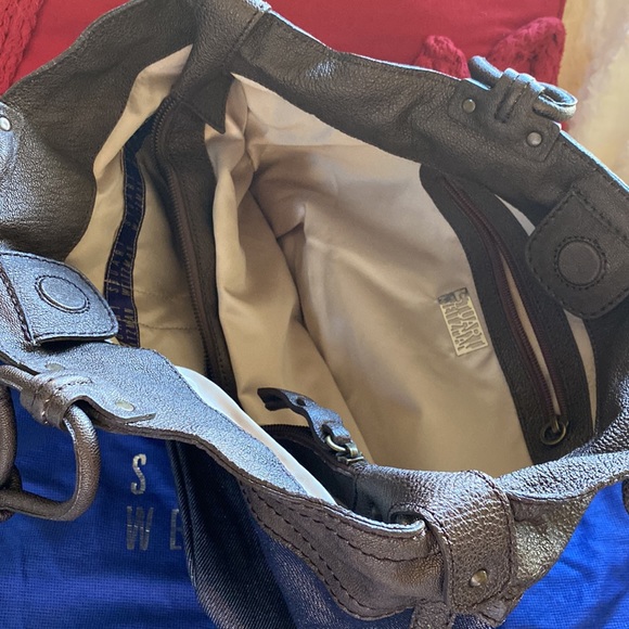 Stuart Weitzman Beautiful Shimmering Bronze Denim Logo Bag NewWithTags - Picture 7 of 15